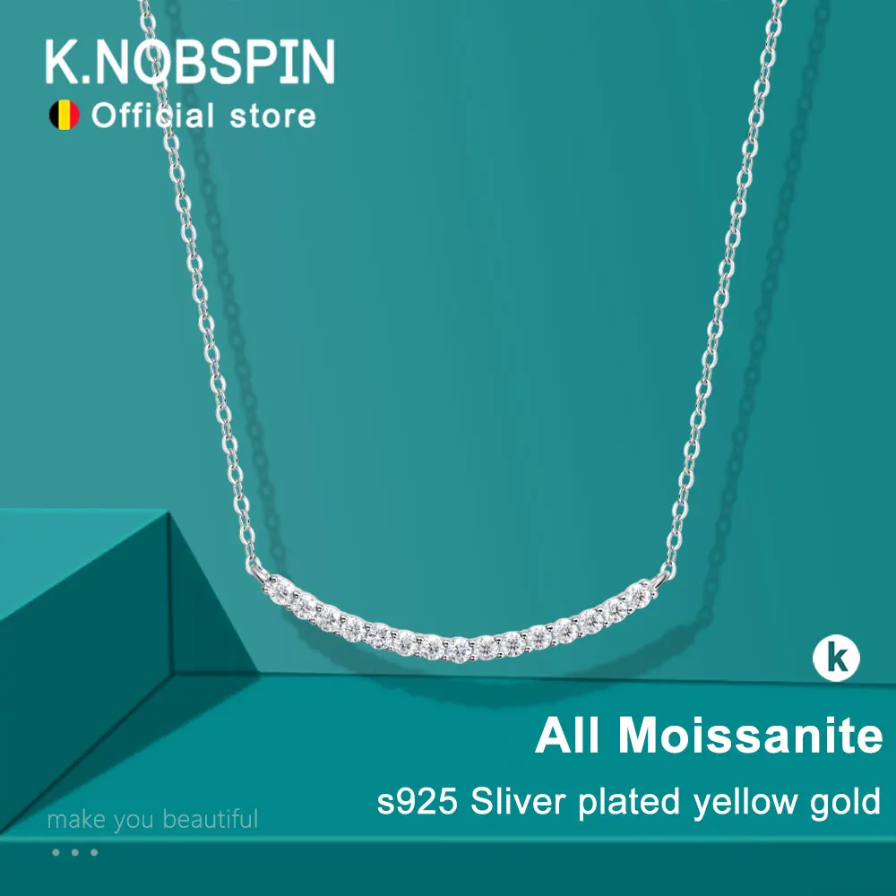 KNOBSPIN D VVS1 Moissanite Pandent Necklace s925 Sterling Silver Plated 18k White Gold GRA Certified Smile Necklaces for Women