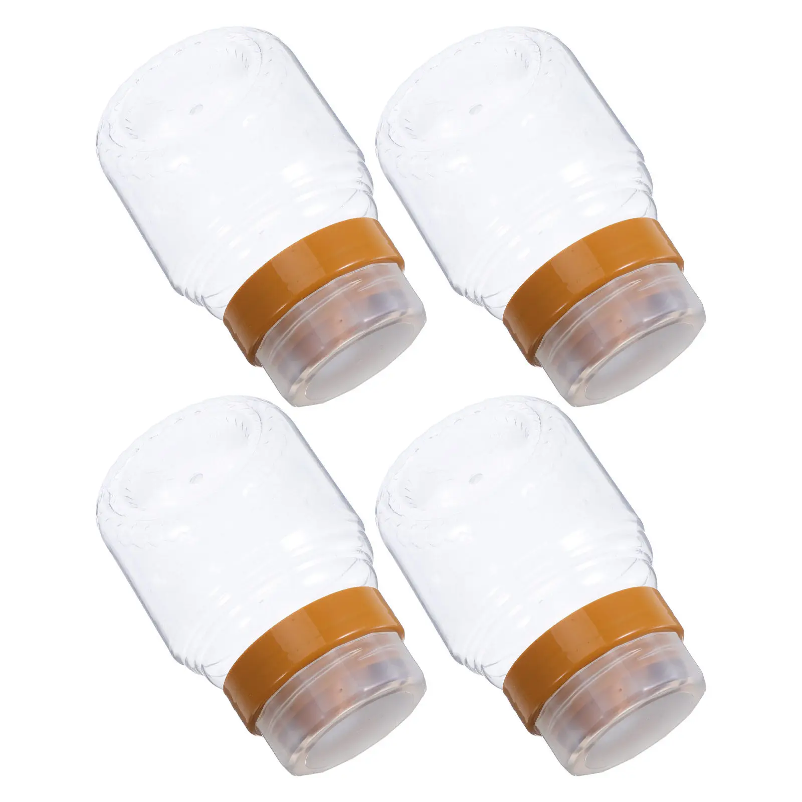 Juego de 4 botellas de plástico transparente para miel, contenedor de salsa reutilizable a prueba de fugas de 500G de capacidad para miel, mermelada, aceite de oliva, salsa de tomate