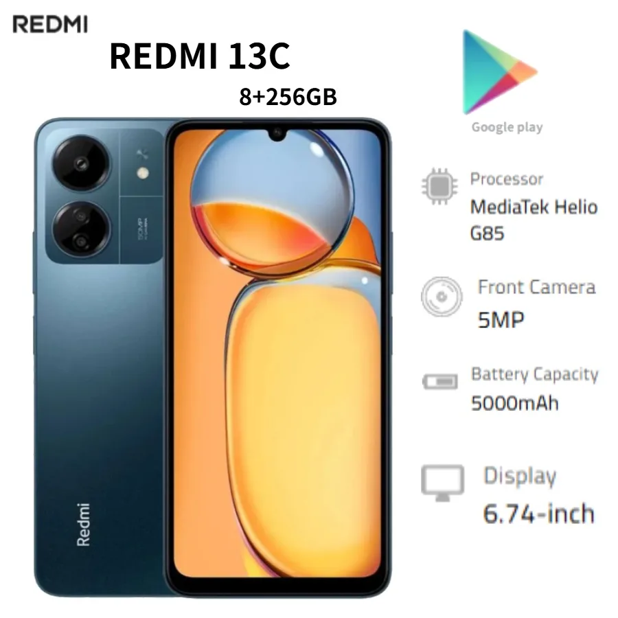 Redmi13c Global Version 8+ 256 GB Mobile Phone, 6.74 inches, 5000 mAh battery, latest model from 2026