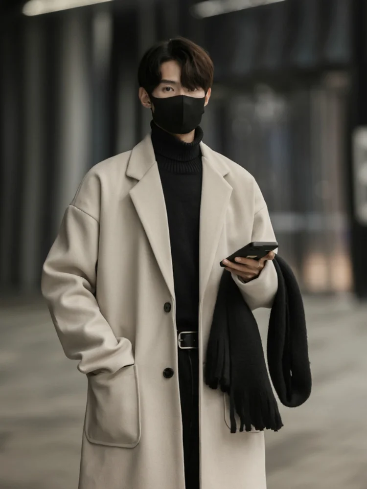 

Ele Men's Woolen Coat Winter Lightweight Maturi Sle Mid-Length Coat Loose Casual Suit Jaet Warmth Conservation