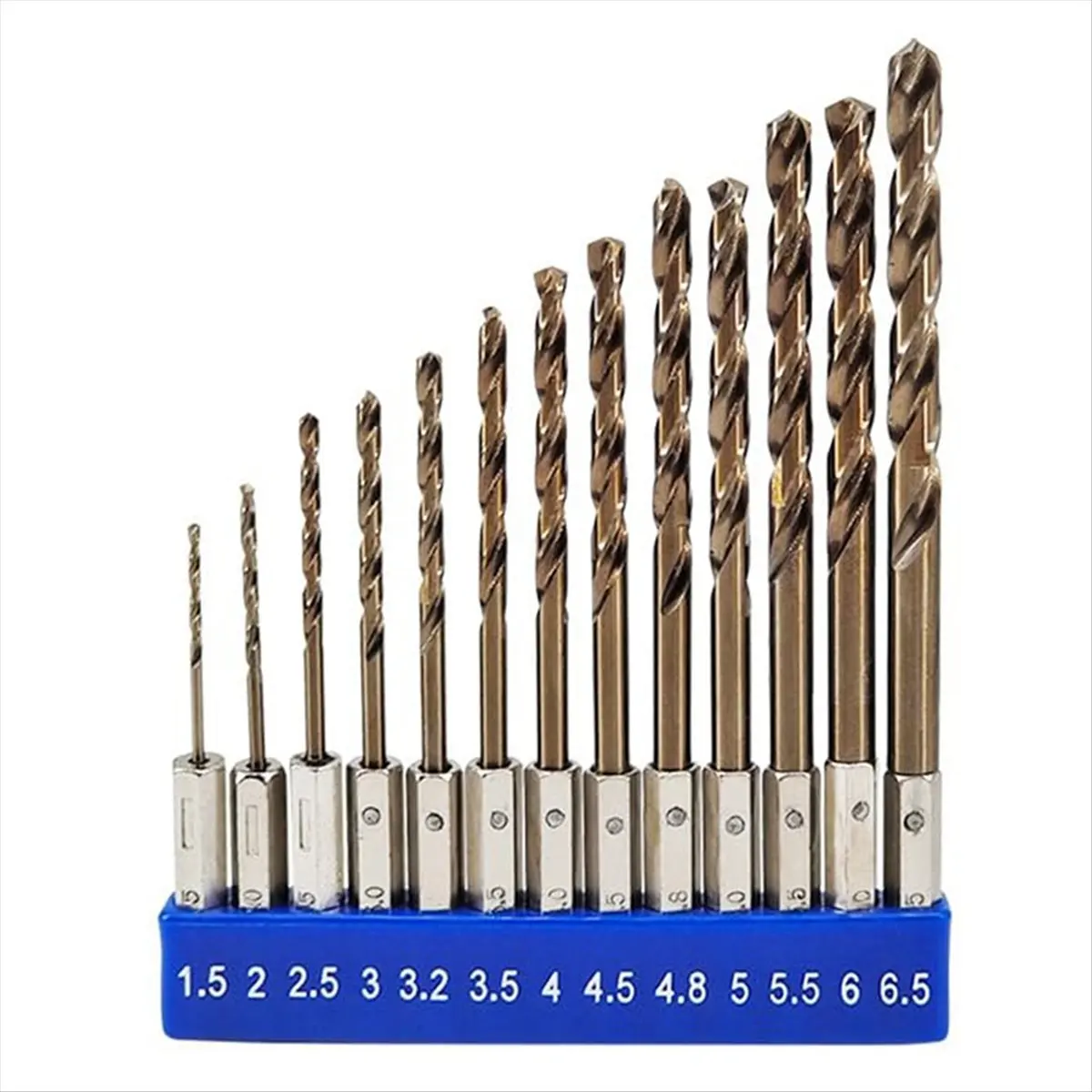 A79G 5% Cobalt Hex Shank Metric Drill Bits Set (1.5mm-6.5mm/13pcs) Suitable for Stainless Steel, Cast Iron, Hard Metal