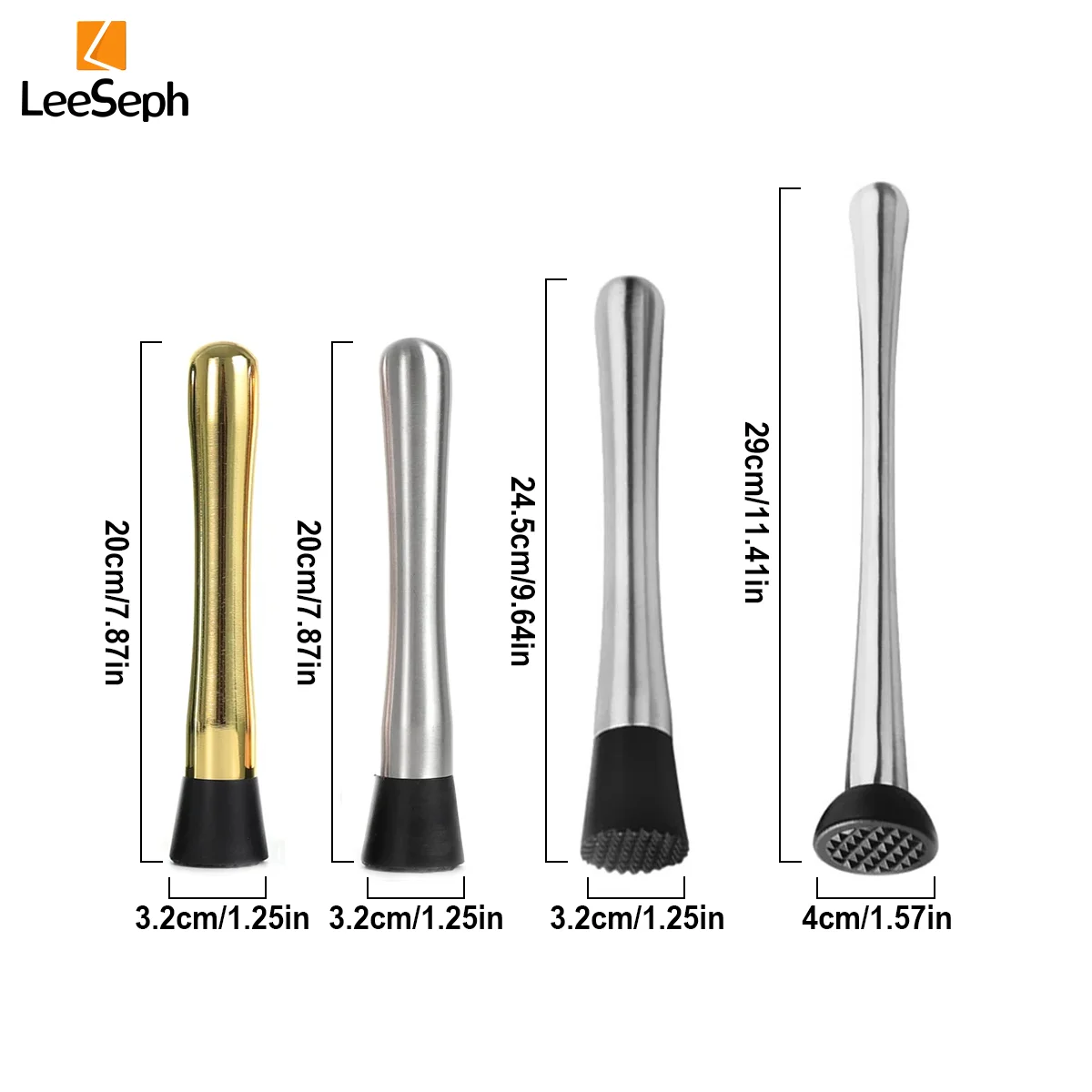 Professional Stainless Steel Cocktail Muddler With Grooved Nylon Head, Fruit Muddler Drink Muddler, Durable Easy Clean Bar Tool