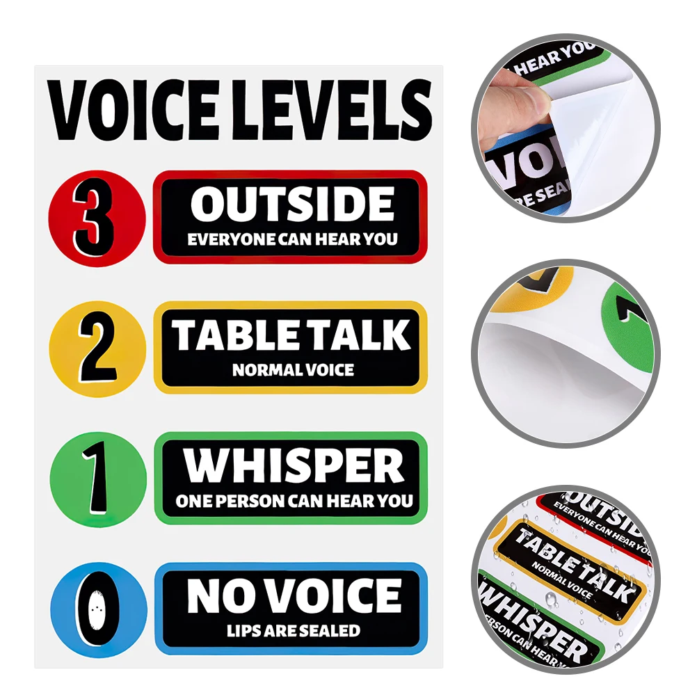 

2 set 2 Sets Pvc Waterproof Voice Level Stickers Noise Level Classroom Posters Wall Decals Bright Colors Easy Clean Fade