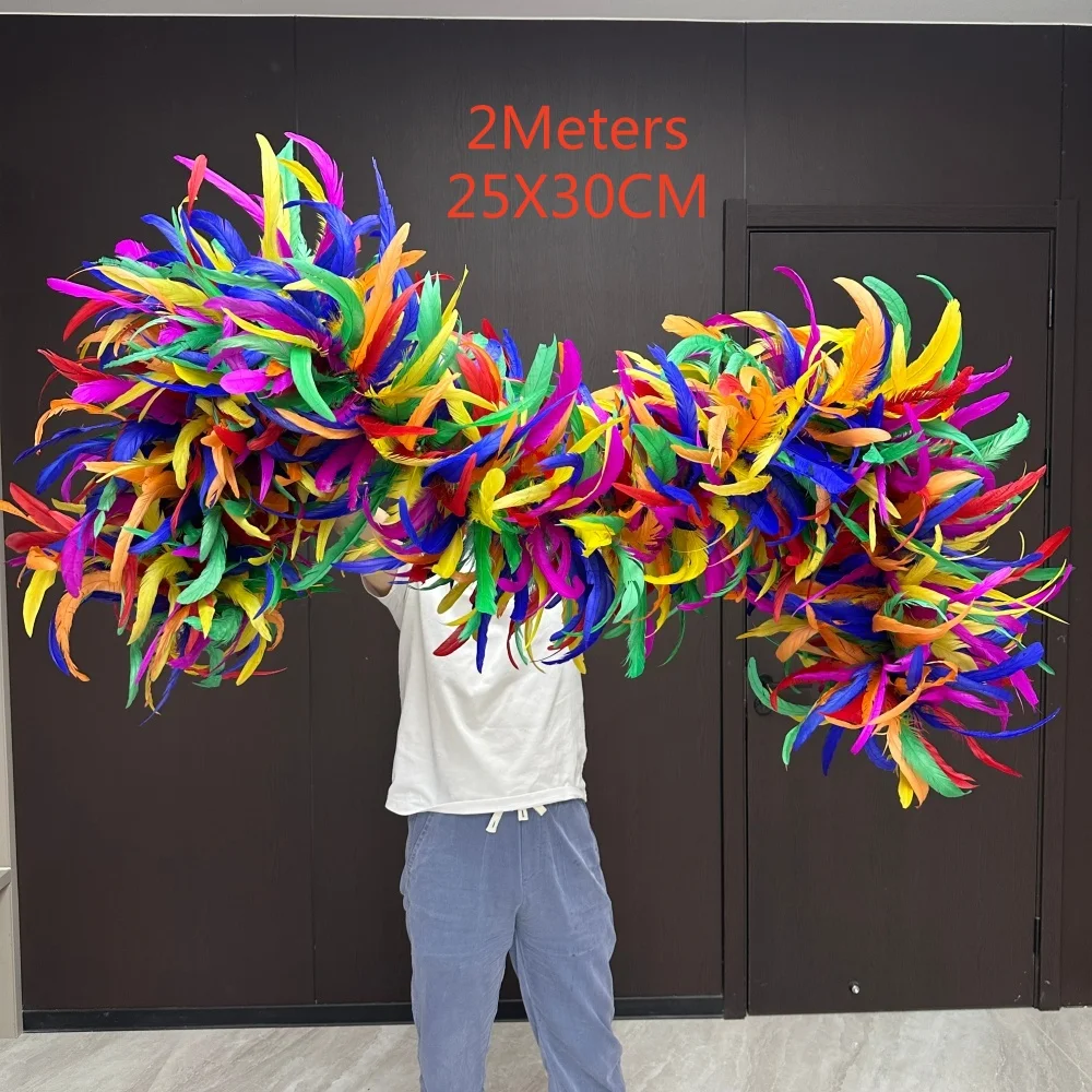 2Yards Rainbow Turkey Feathers Boa Fluffy Plume Scarf for Stage Costume Carnival Cosplay Wedding Photo DIY Decor Accessories