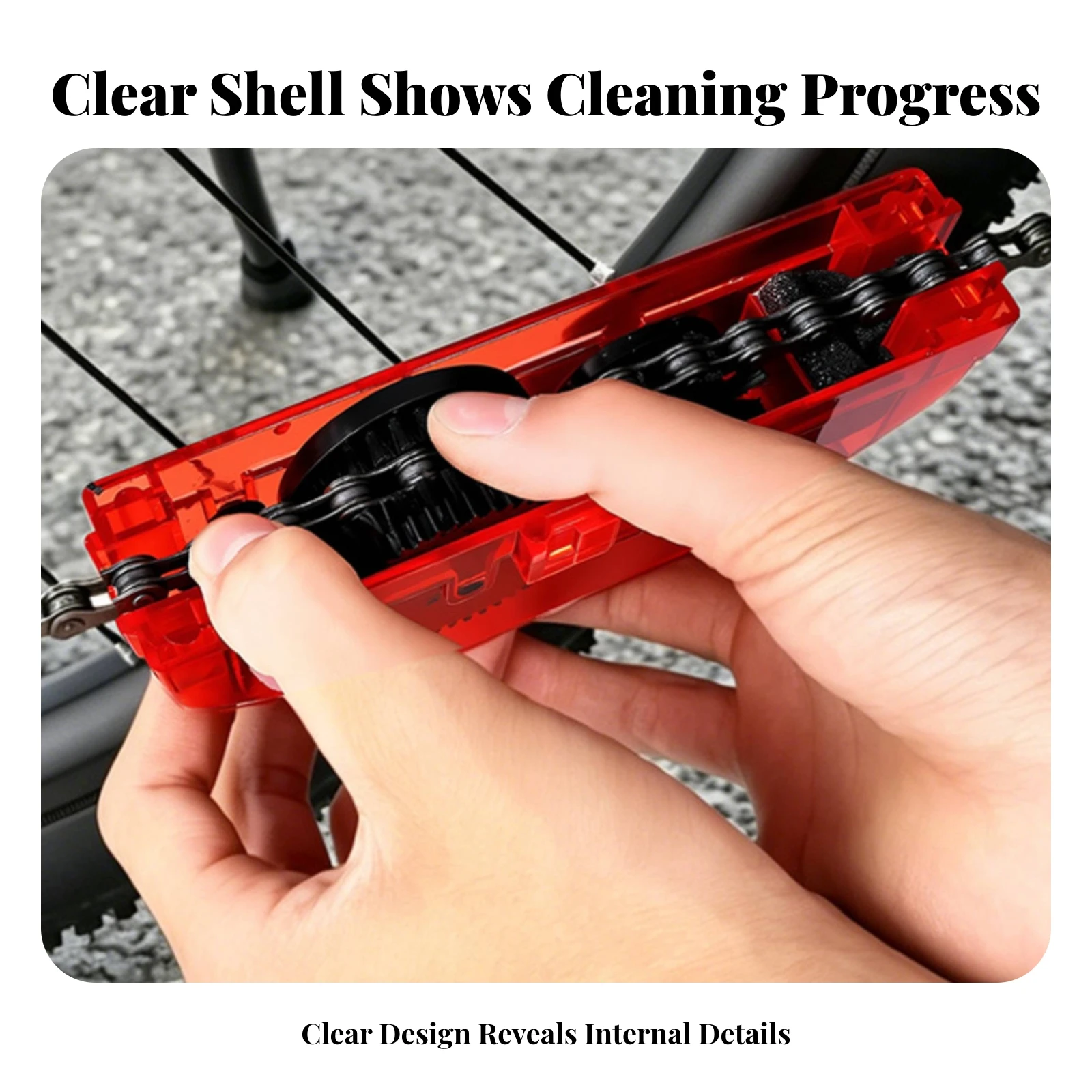 

Bike Chain Cleaning Tool Bike Chain Cleaner Bike Wash Tools Closed Body Translucent Red Stand-Like Base