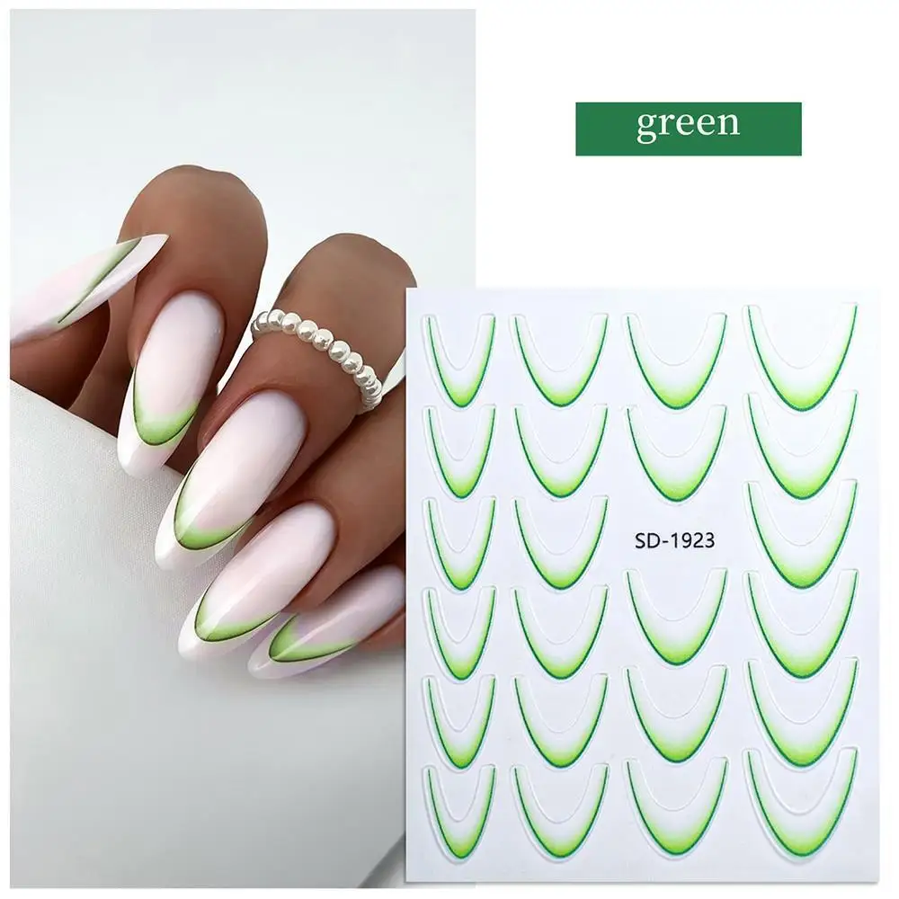 Gradient French Line Nail Stickers Nail Curved Decals V Line Nail Decoration Manicure Nail Tips Guides Self-Adhesive Decals