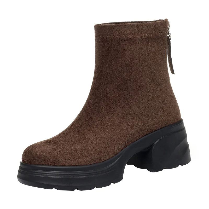 

6cm Vintage Comfortable All Match Elegant Suede Boots Women Shoes Winter 2026 Block Heel Warm Fur Plush Ankle Boots Office Mom