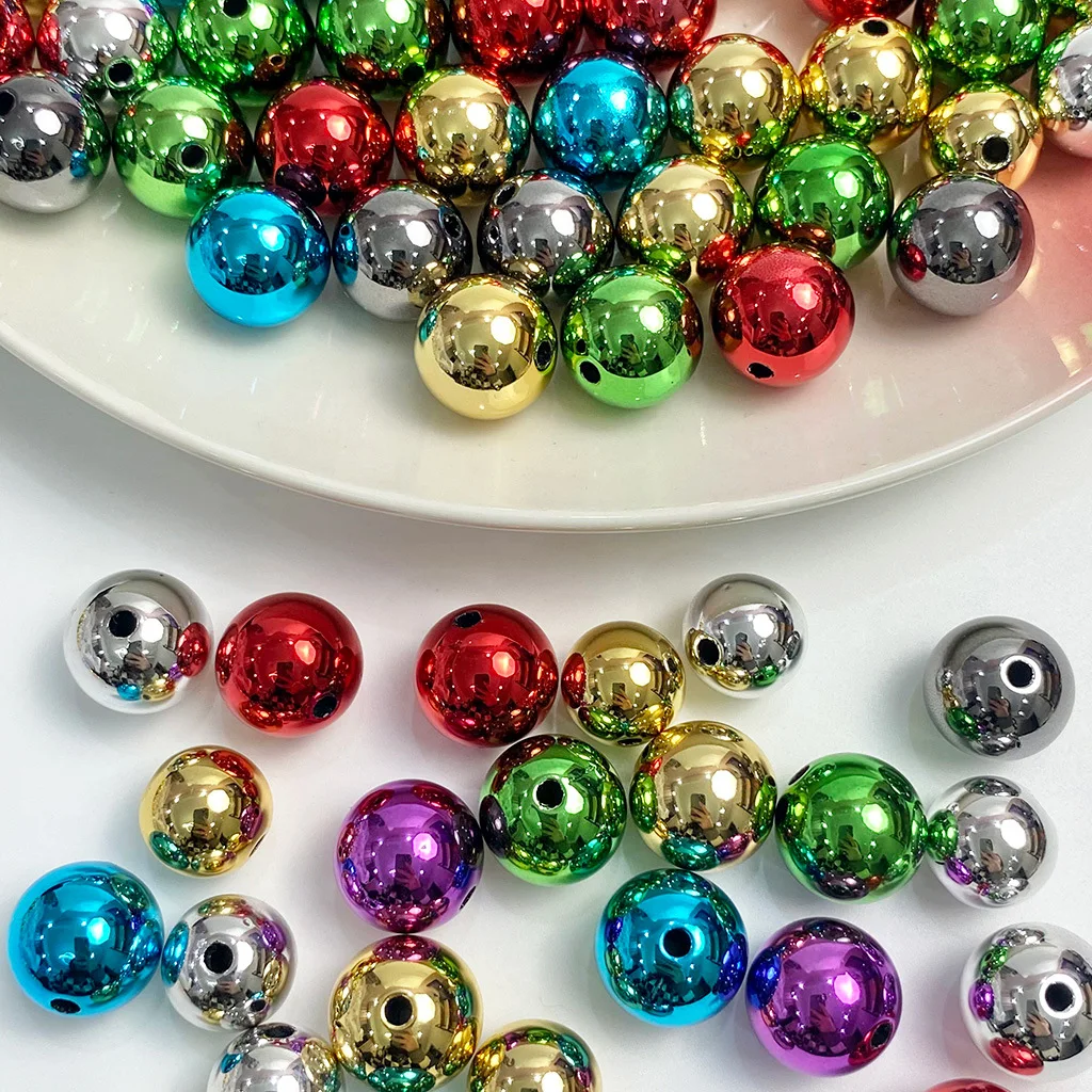 10 Stück 16 mm bunte, glänzende, runde Acrylperlen, verschiedene Weihnachtsdekoration, DIY-Schmuck, Handy-Charms, Halsketten, Armbänder
