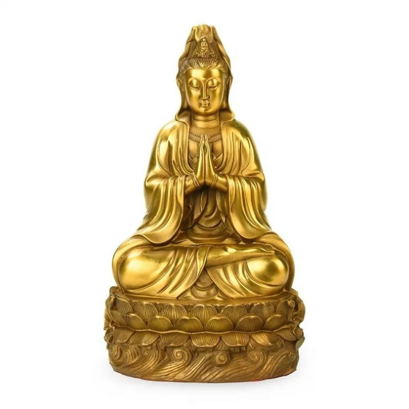 

Brass Buddha statue ornament, Guanyin Bodhisattva holding a child, brings peace to the home, Buddhist hall supplies