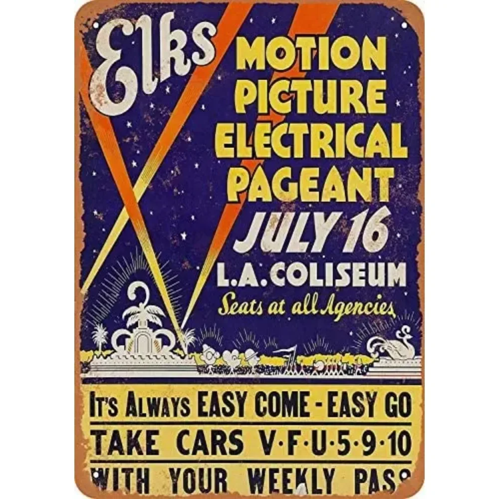 SRongmao 12 x 8 Tin Metal Sign  Vintage Look 1938 Motion Picture Electrical Pageant at Los Angeles Coliseum