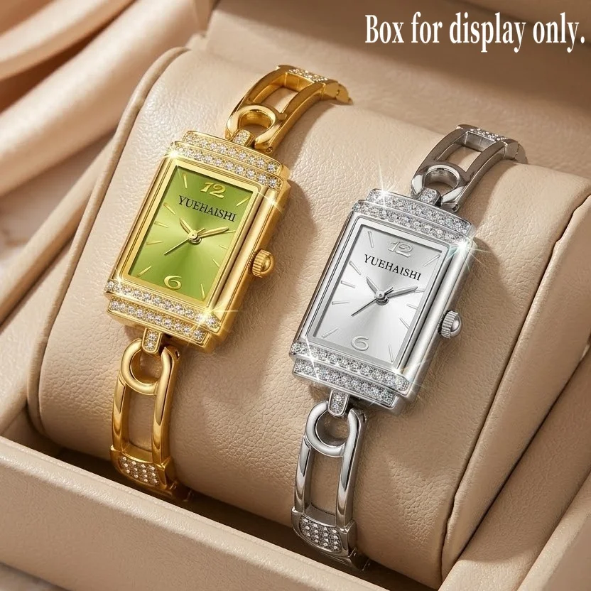 2pcs women's rectangular dial watch, chain link splicing design strap, retro exquisite style+daily outfit gift Valentine's Day