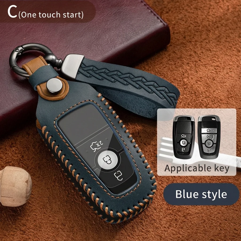 Leather Smart Key Cover for Ford Focus C346 Mondeo CD391 Escape CX482 Explorer U625 Mustang S550 Edge CD539 Lincoln MKZ Key Case