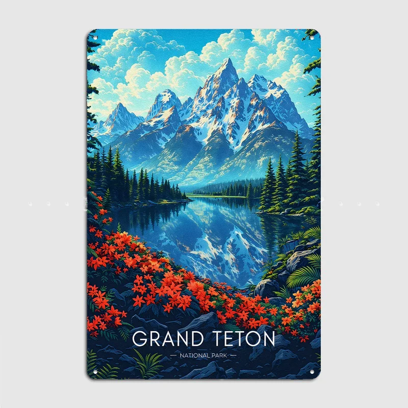 Grand Teton National Park Vintage Travel Poster Metal Sign Indoor Outdoor Home Decor Bar Custom Posters Wall Room Decorations