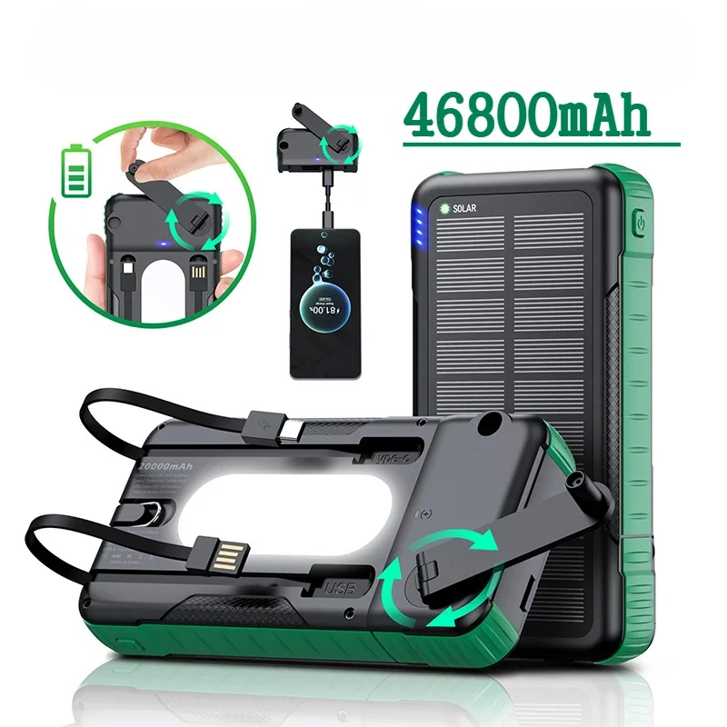 2025 Detachable Hand-cranked Solar Power Bank 46800mAh Large Capacity Three-proof Outdoor Emergency Portable