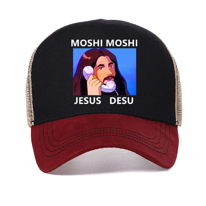 

Moshi Moshi Jesus Desu Funny Meme Baseball Cap Summer mesh ventilation Hats Man Woman Causal Hip Hop trucker hat gorras