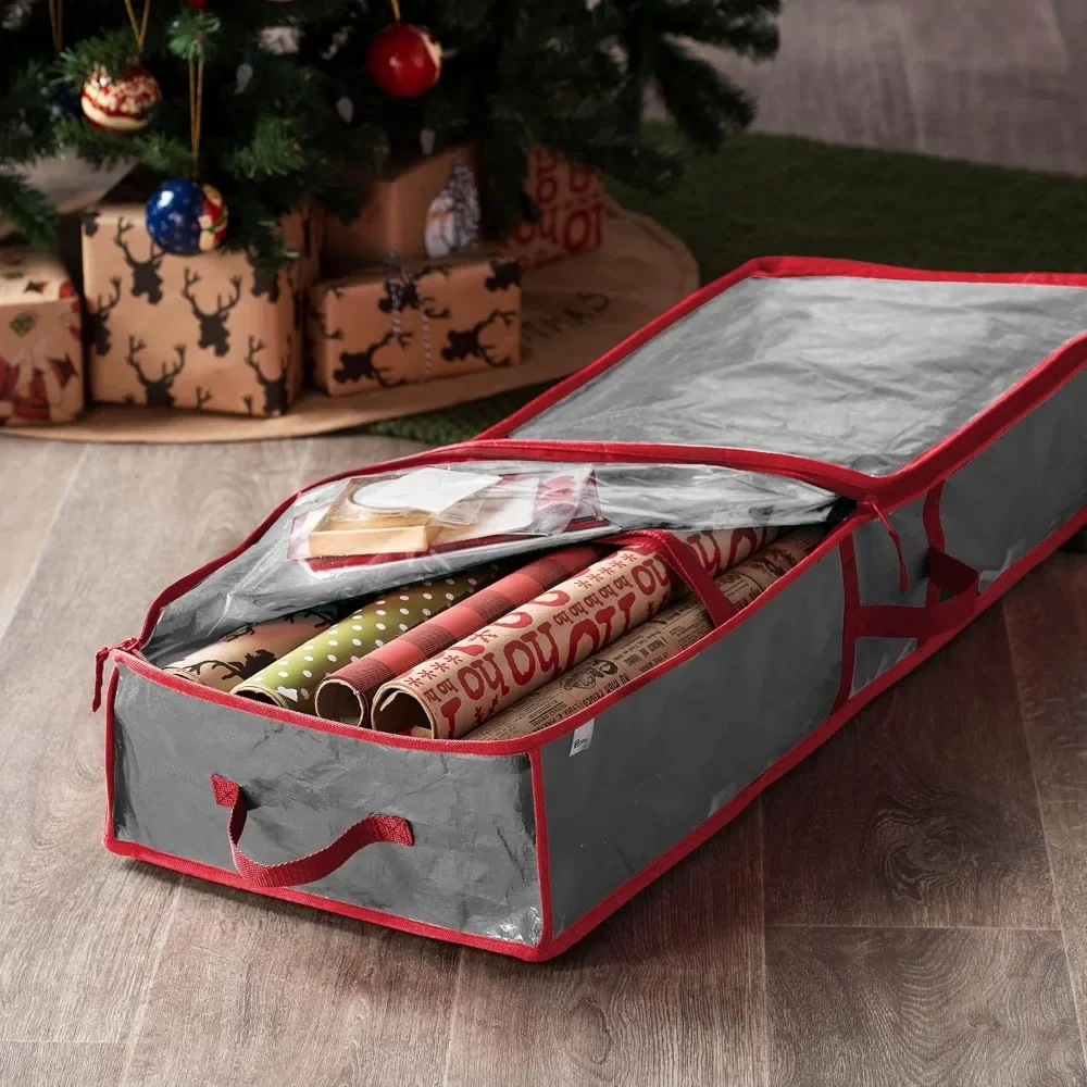 Christmas Wrapping Paper Storage Bag with Interior Pockets Fits 18-24 Rolls Gift Wrap Organiser for Christmas Decorations Bows