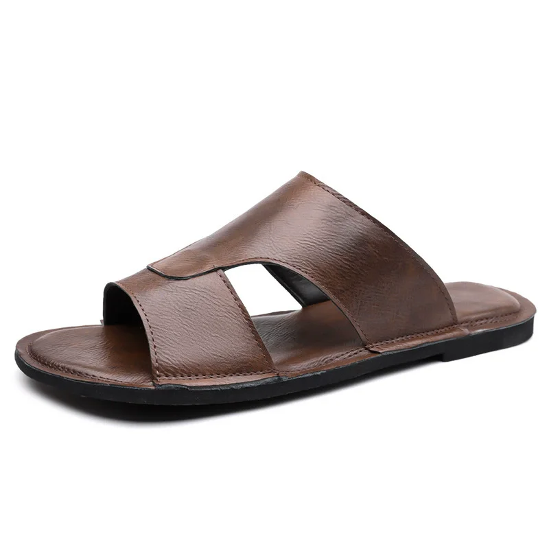 

Summer Men Casual Beach Sandals Vintage Open Toe Gladiator Shoes Buckle Strap Patchwork Cowhide Genuine Leather Sandals Shoes