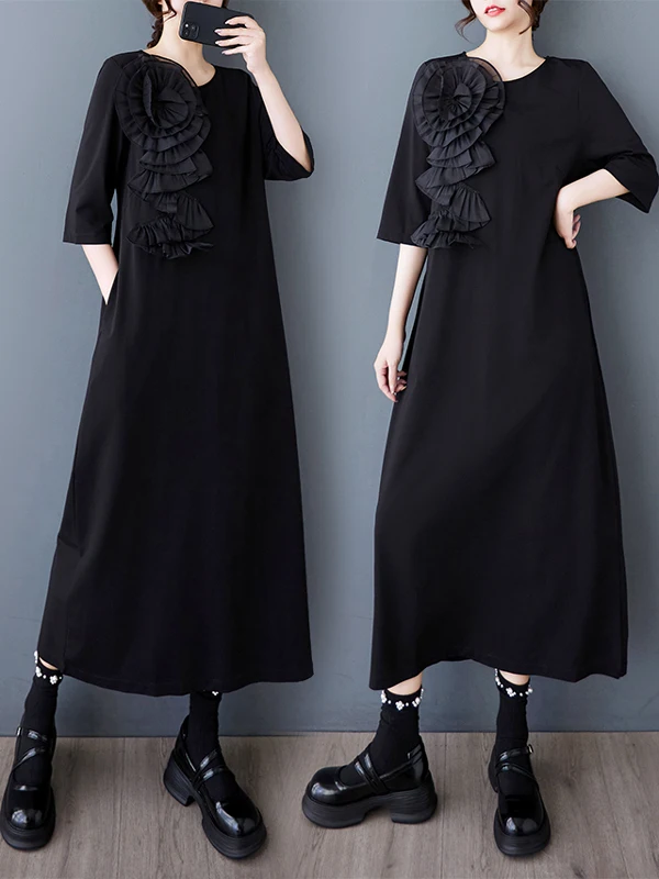 Summer Floral ort Sve Dr Donna Allentato Midi A-Line Dr Vintage Sle Pendolarismo Materiale regolare Altro materiale 00%