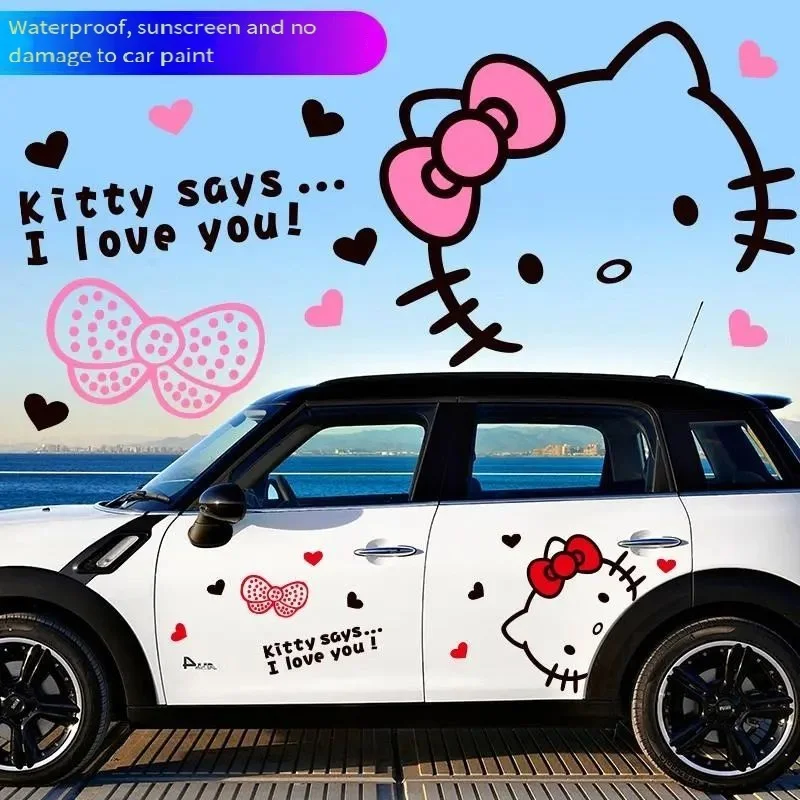 

Hello Kitty Kawaii Anime Sanrios Girl Car Door Body Decoration Universal Sticker Car Stickers Water Proof Engine Hood Sticker