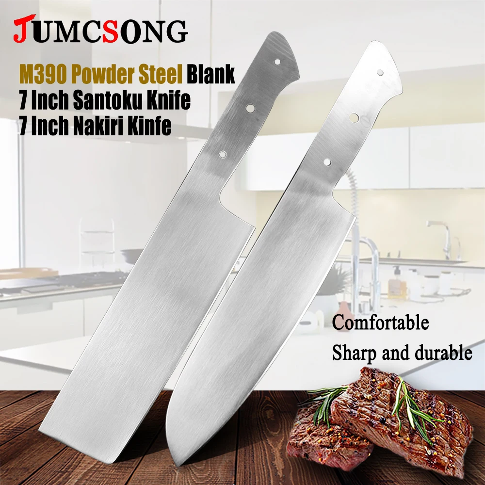 JUMCSONG DIY 7 Inch Santoku Nakiri Knife M390 Powder Steel Overall Handle Sharp Knife Blank