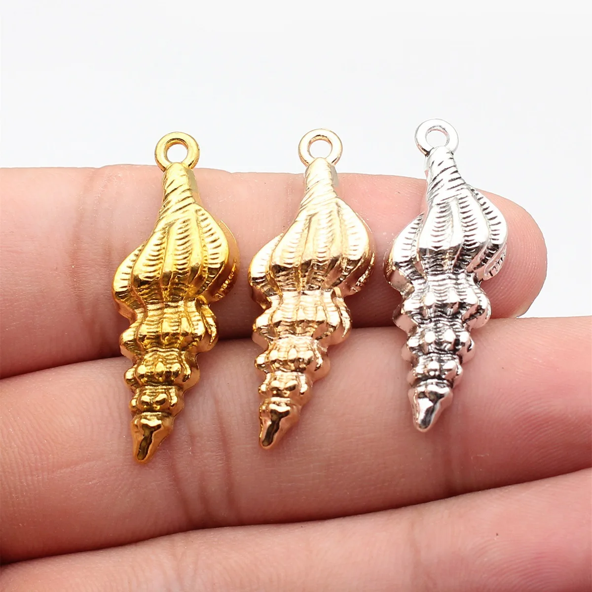 

WYSIWYG 5pcs 37x13mm 3 Colors Antique Silver Color Antique Gold Color Kc Gold Color Conch Charms For DIY Jewelry Making