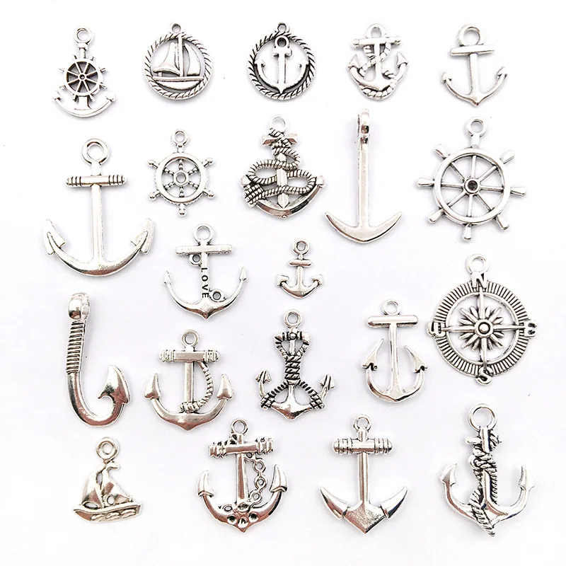 20pcs/set Random Mix Mixed Anchor Pendant Rudder Compass Charms Steampunk For Jewelry Diy Making Findings