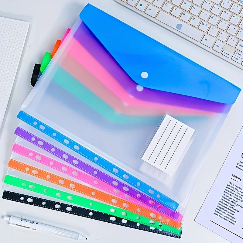 

6/12pcs A4 Large Capacity Loose Leaf Folders with 11 Hole Binding Rings, Modern PP Material, Expandable Buttons and Label Pocket