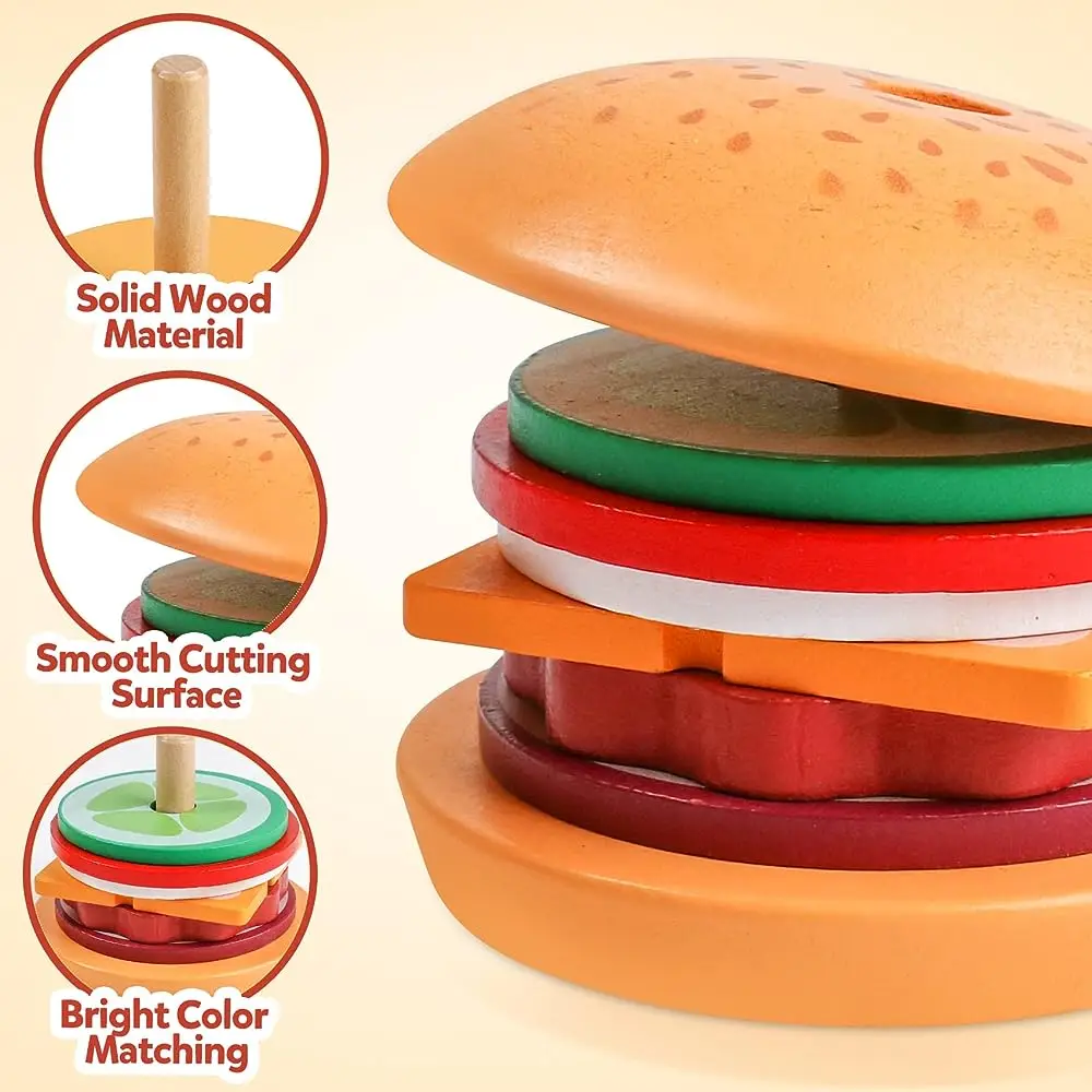 Montessori Wooden Burger Stacking Toys For Toddler Kids Preschool Learning Educational Toys Fine Motor Skill Kitchen Toys Gift