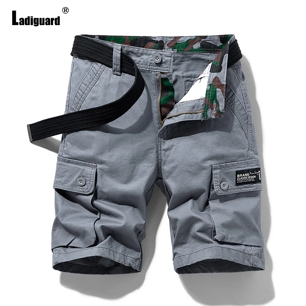 Ladiguard 2023 elegante simplicidade moda masculina lesiure carga shorts caqui casual bolso hotpants meados da cintura algodão praia shorts