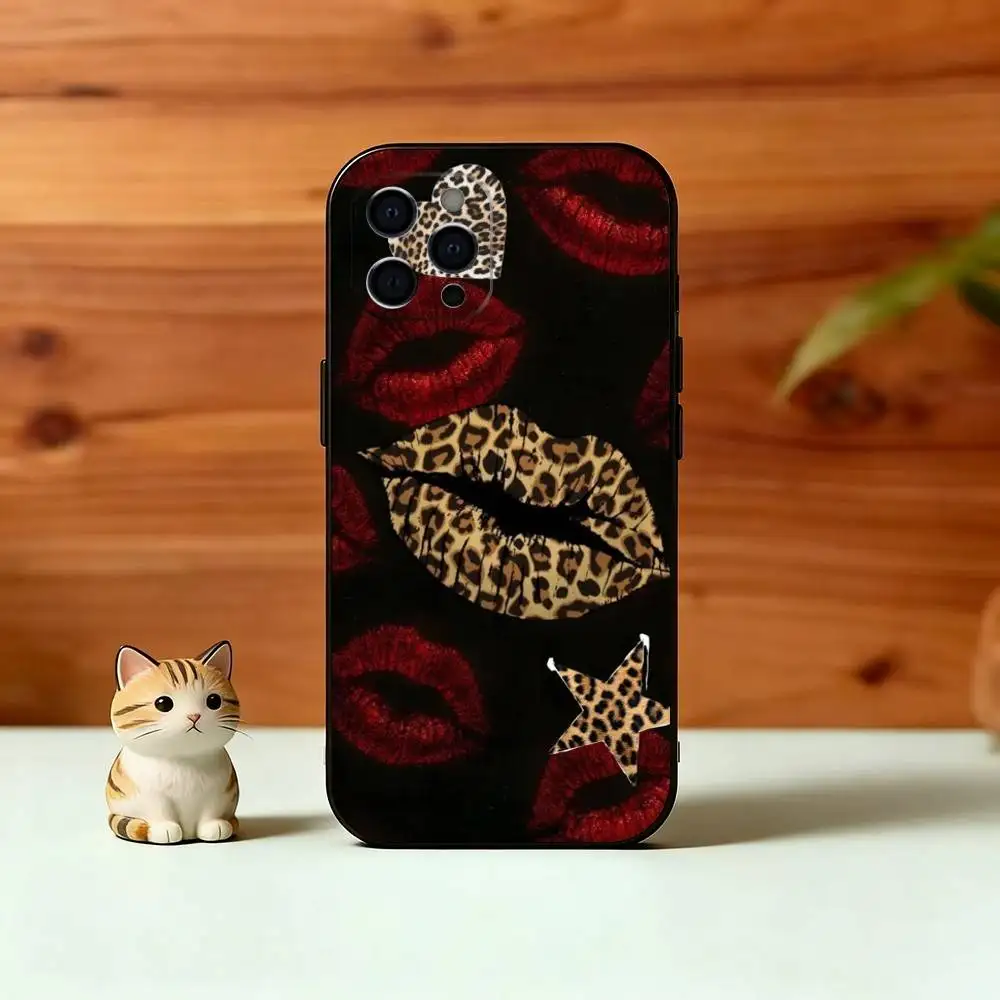 Lip print Phone Case For iPhone 17,16,15,14,13,12,11 Plus,Pro Max,XS,Soft Silicone Black Cover