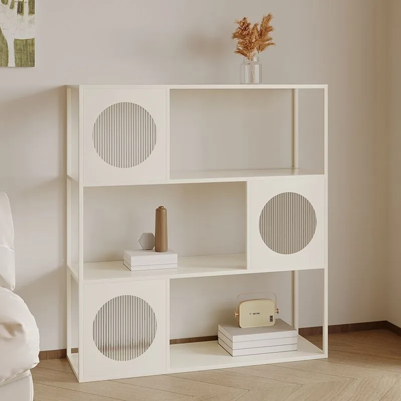 Cream wind wrought iron bookshelf shelf, floor-to-ceiling integrated living room storage cabinet, simple modern home