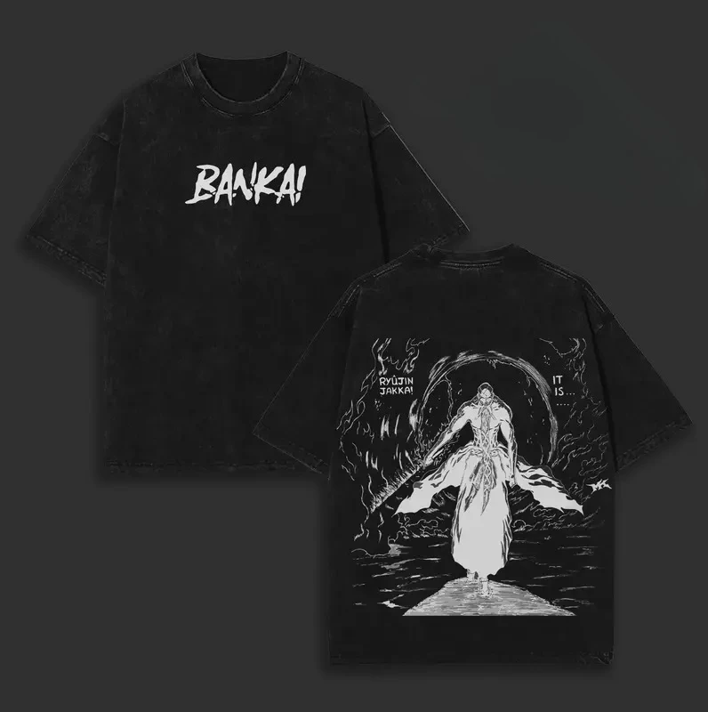 Yamamoto Genryuusai Shigekuni Printed Tee Anime BLEACH Clothing Men Retro Washed T-shirts Short Sleeve Tshirt Harajuku T Shirt