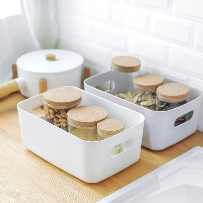 Desktop Storage Box Dormitory Sundries Plastic Cosmetic Storage Box Bathroom Kitchen Sorting Storage Basket Bins Office Bedroom