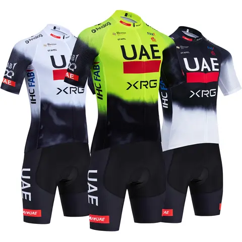 Fluor Yellow Cycling Jersey Team 2025 UAE Bike Maillot Jersey Shorts Set MTB Ropa Ciclismo Quick Dry Bicycle T-shirt Clothing