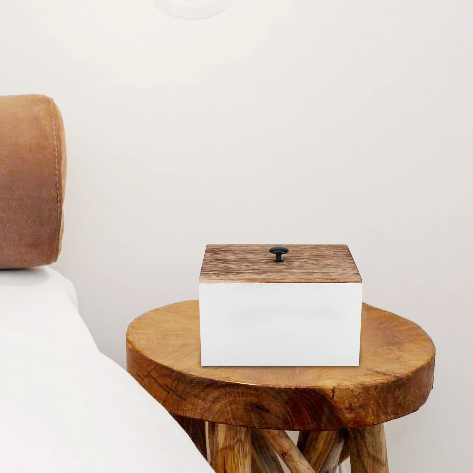 

Wooden Storage Box Cotton Swabs Dispenser Pads Container Tampons Holder 3 Compartment Vanity Organizer Desk Storage Solution