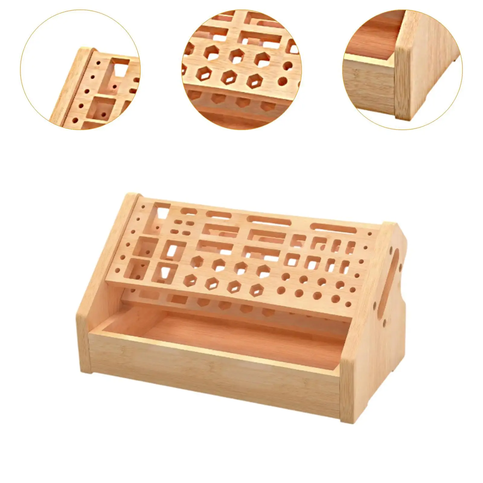 رف تخزين مفك البراغي مع 53 فتحة منظم مفك البراغي الخشبي متعدد الوظائف للمقص كماشة الشدات ورشة عمل الملقط