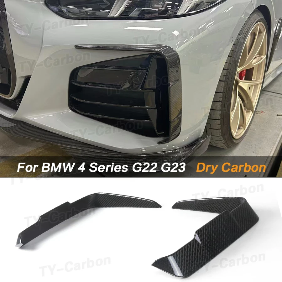 Dry Carbon Fiber Car Front Bumper Canards Fins Air Valance Splitters for BMW 4 Series G22 G23 M Sport 2021+ Front splitter Guard