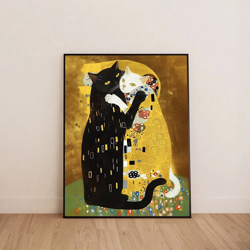 ملصق لوحة قماشية مطبوع بدون إطار ، أسلوب محاكاة ساخرة إبداعي ، فن كيتي كليمت ، قبلة ، ديكور غرفة المنزل ، مواد جدارية ، 1 * #2