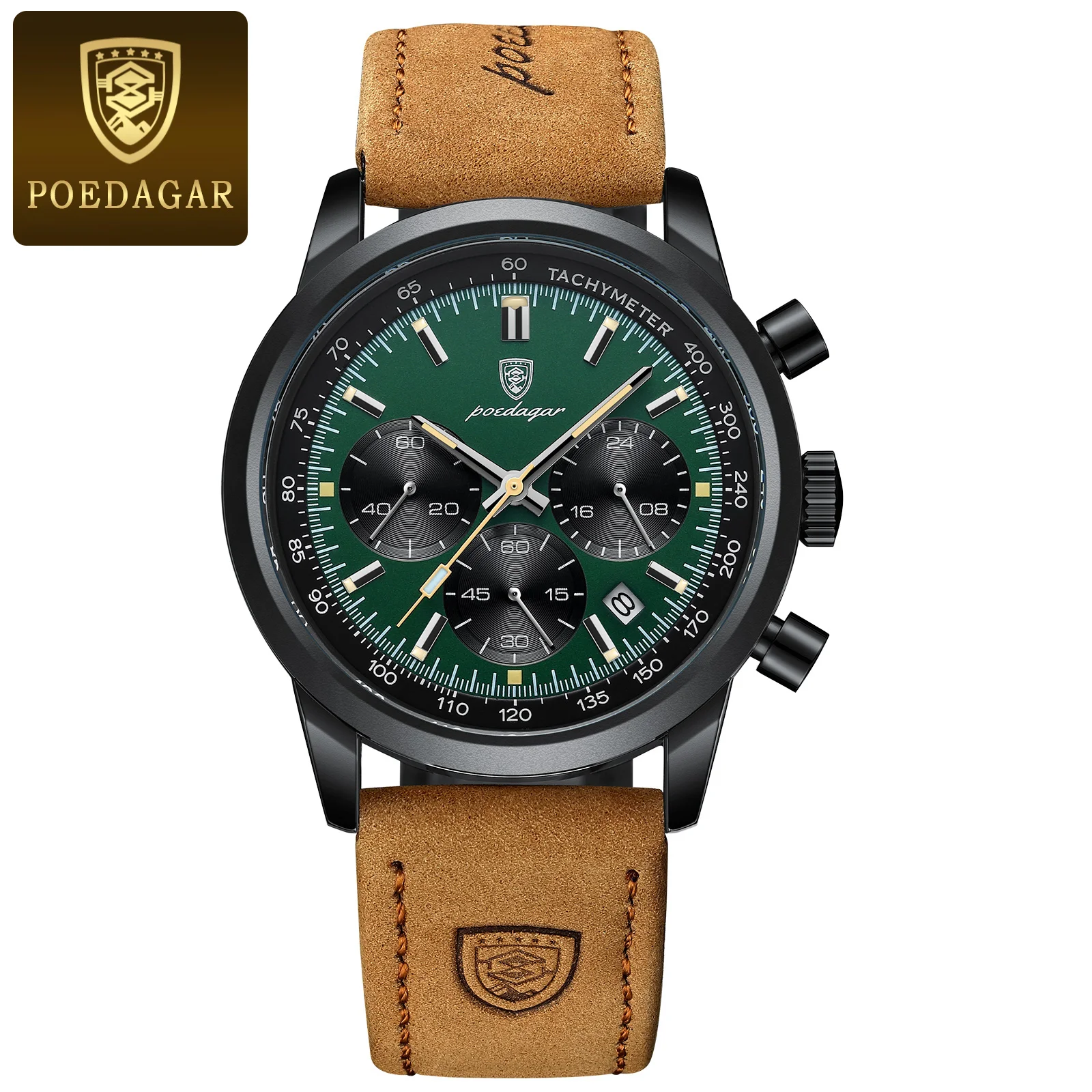 POEDAGAR Top Marke männer Quarzuhr Wasserdicht Leucht Chronograph Military Mann Uhr Luxus Mode Leder Uhren Für Männer 3
