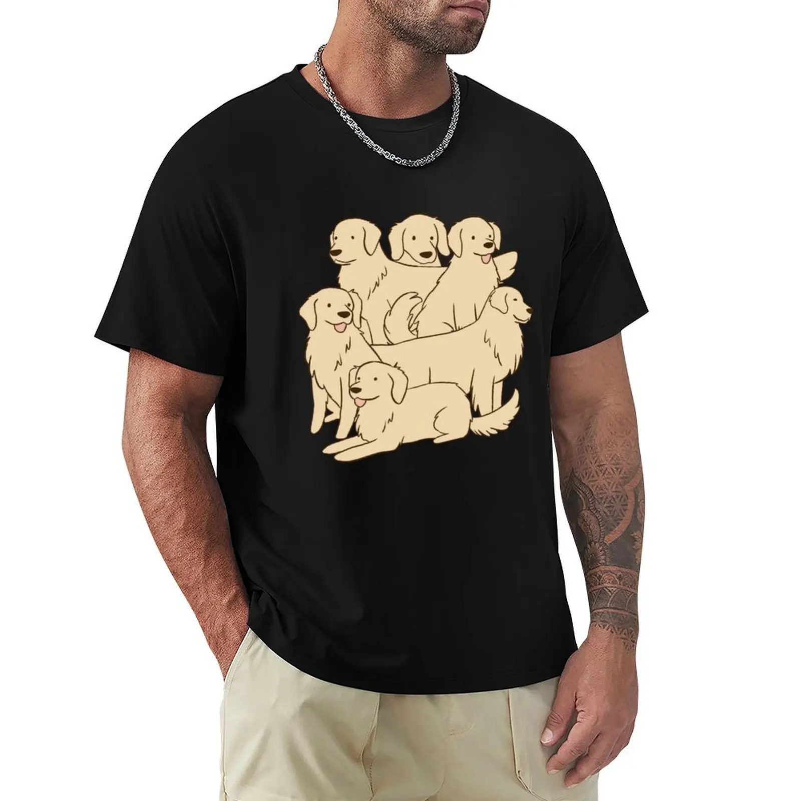 

Cute Golden Retrievers dogs cartoon illustration T-Shirt Casual Daily Outfit T-Shirt