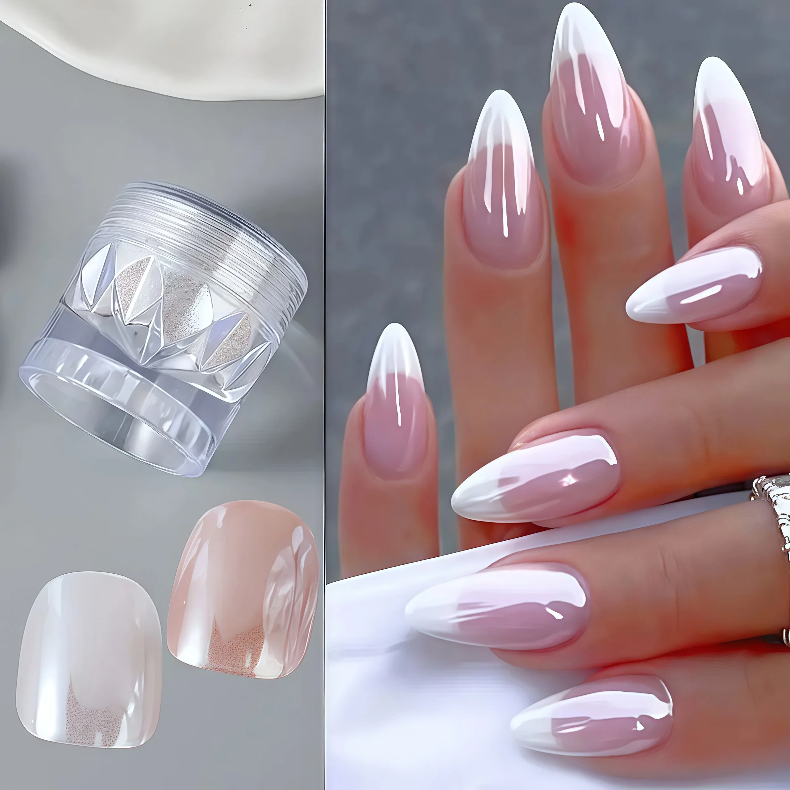 オーロラパールホワイトダイヤモンドグリッターネイル - クロムミラー仕上げ、ムーンライトホワイトグリッター、シェル型レインボーネイルに最適