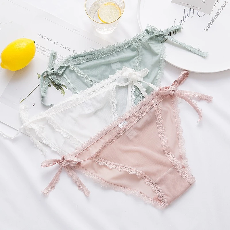 Sólido plissado renda malha calcinha sem costura para mulher oco para fora transparente sexy roupa interior lingeries para mulher biquinis tanga