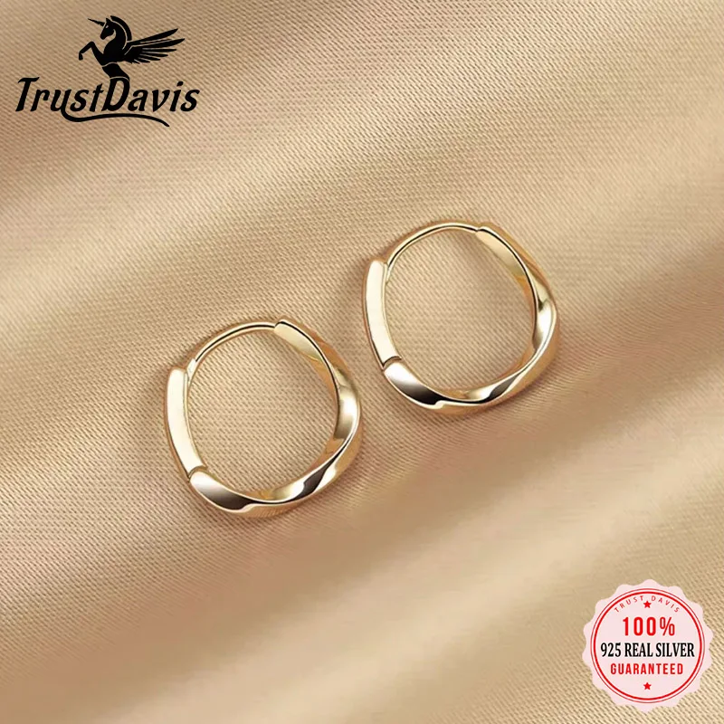 TrustDavis 925 Sterling Silver Tone Mobius Strip Twisted Hoop Earrings Minimalist Chic Workwear Elegant Everyday JewelryDS3964