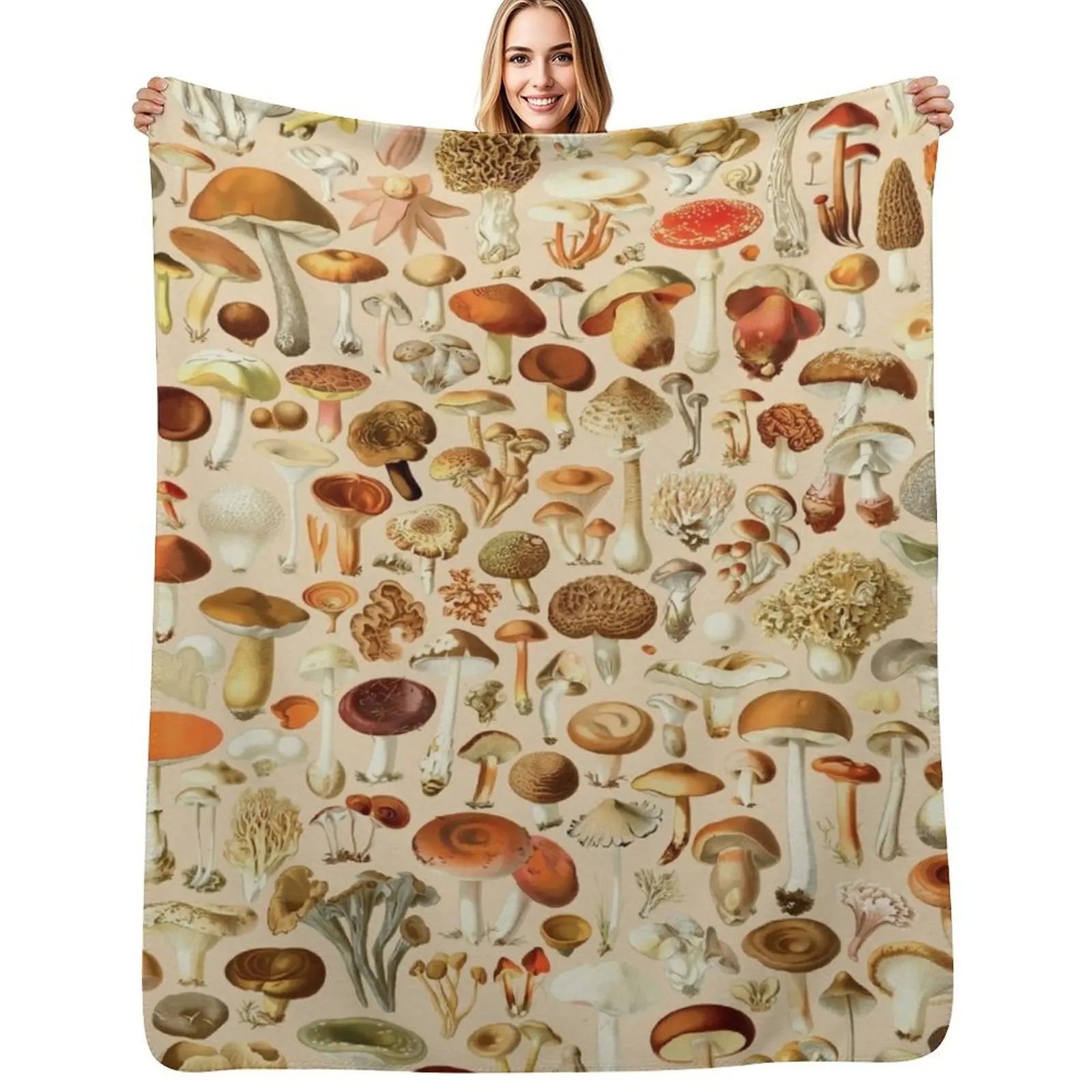 

Vintage Mushroom Designs Collection Throw Blanket Faux Fur Soft Warm Blanket for Bed