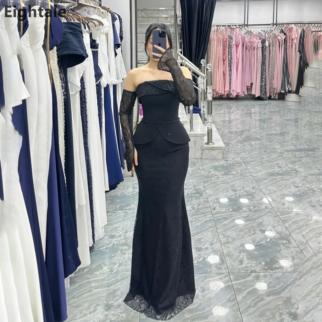 

Eightale 2025 Black Mermaid Lace Long Sleeve Evening Dress Wedding Party Prom Dress Saudi Arabic Party Gown Customized