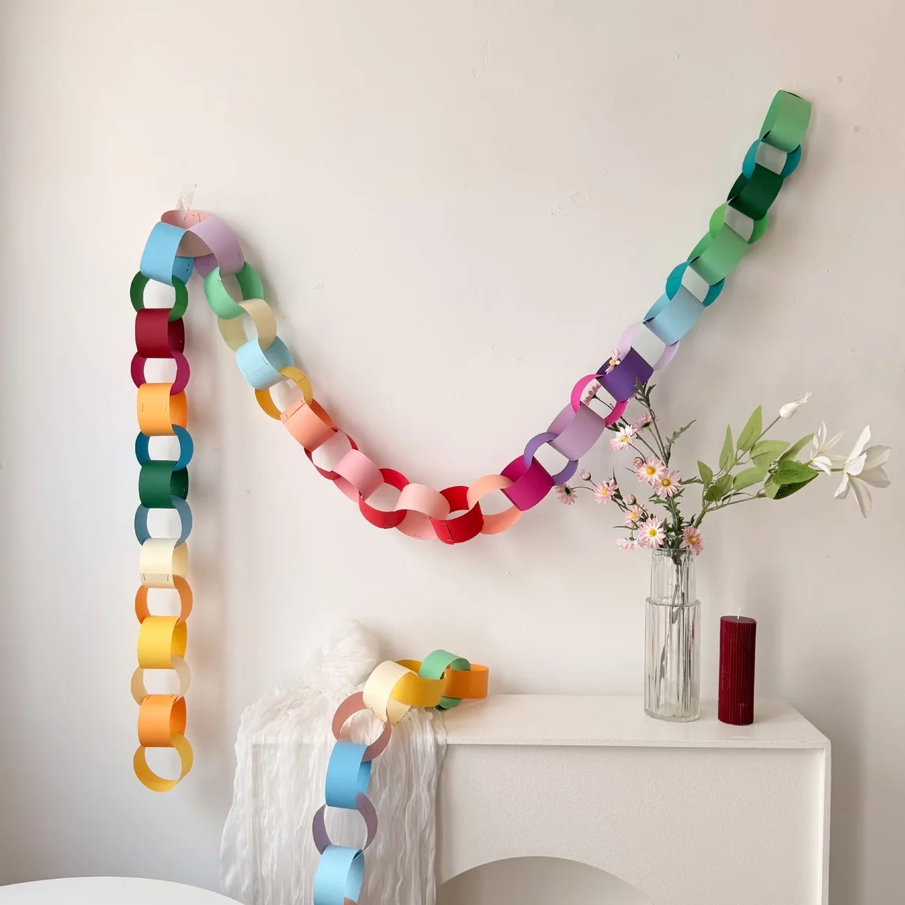 1 Stück Regenbogen-Papierketten-Hängeornamente, Nordischer Stil Regenbogen-Hängering-Dekorationen, Party-Feiertags-Hochzeits-Szenendekoration – Detail 4
