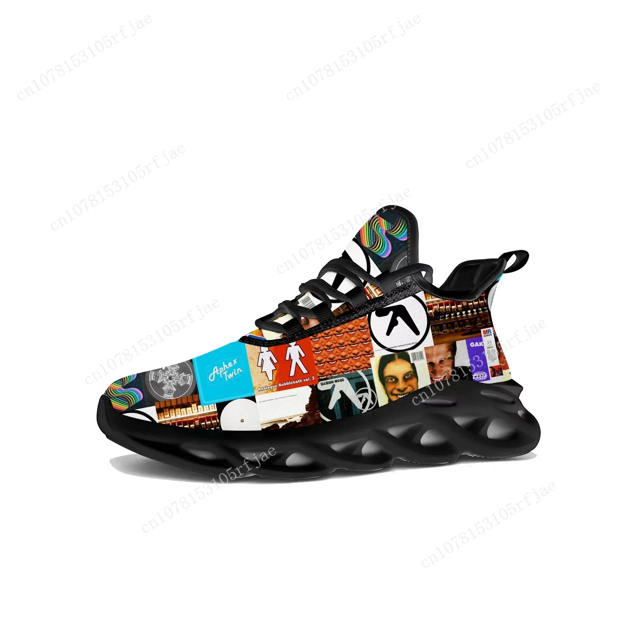 Aphex Twin Flats Sneakers Mens Womens Music DJ Mixer Sports Running Shoe Sneaker Lace Up Mesh Footwear Tailor-made Shoe Black view 3