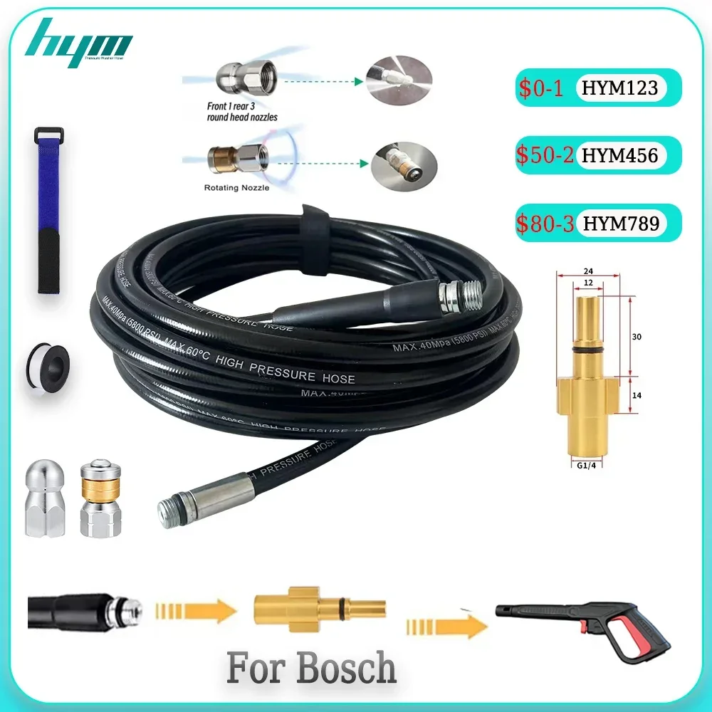 

3800PSI Professional 2-40M Sewer Drain Cleaning Hose Kit 1/4" NPT Rotating Jetting Nozzle High Pressure Pipe Cleaner for Bosch