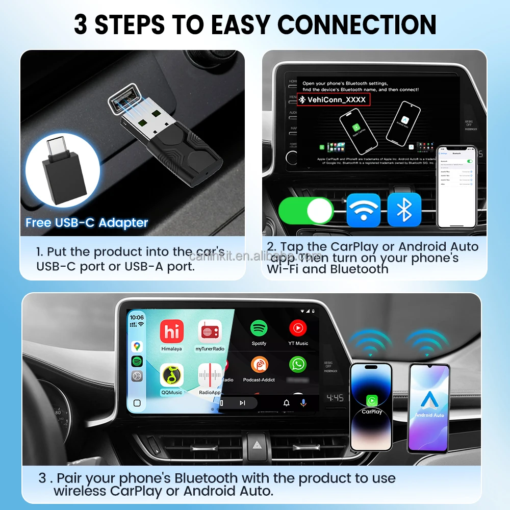 Multimedia 2 In1 Wifi6 Android Car Play Ai Box Mini Ultra2 Streaming Portable Wireless Carplay Dongle Usb Usbc Adapter Spotify
