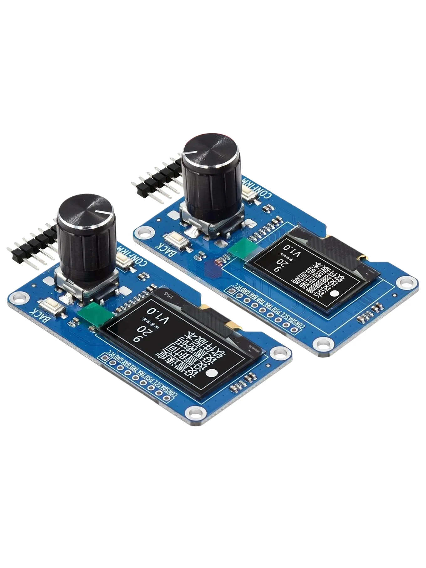 1.3-inch and 0.96-inch OLED display combined with EC11 rotary encoder module, featuring IIC interface